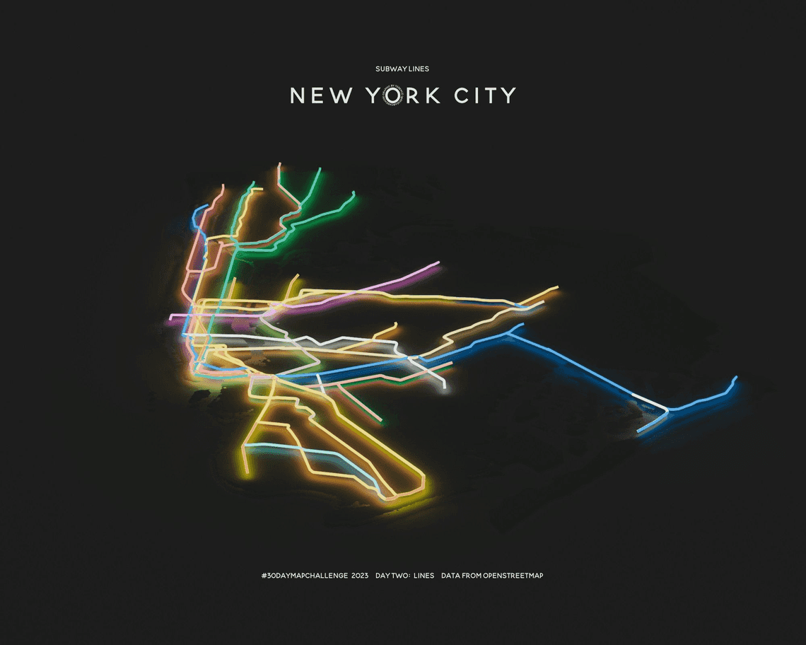 nyc subway map datavis neon
