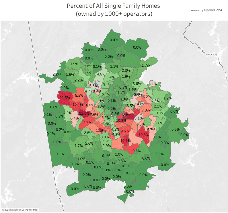 percentage of single family homes in atlanta owned by 1000+ operators 
